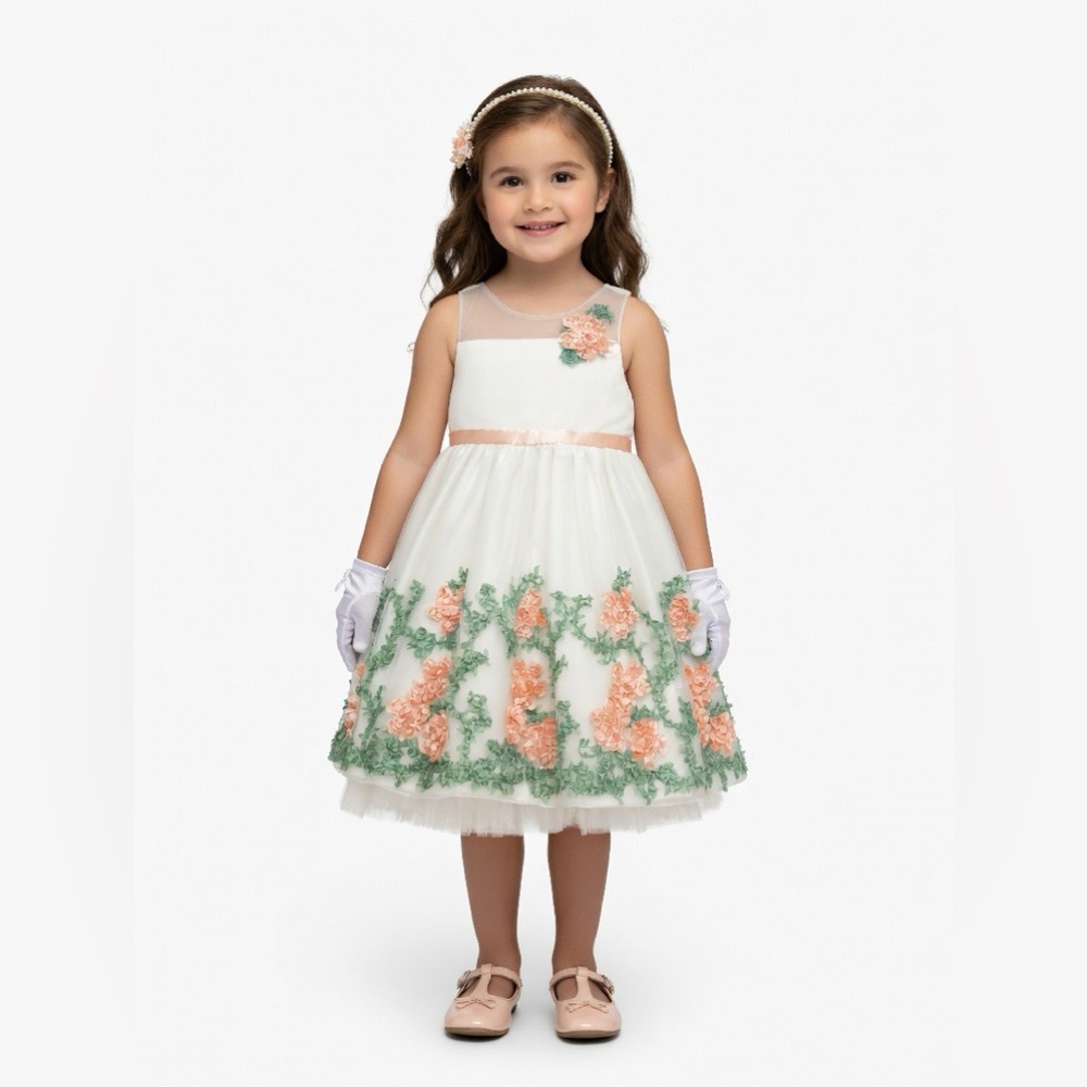 American Princess Ivory Satin & Tulle Flower Girl Dress